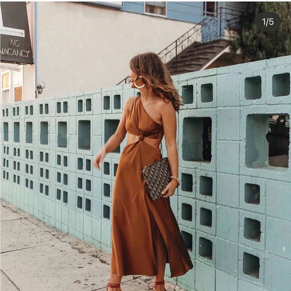 Revolve LPA One Shoulder Brown Dress